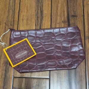 VINTAGE ESTEE LAUDER Faux Leather Burgundy Giraffe Print Makeup Bag